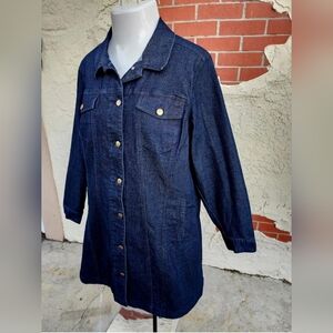 18W Jessica London Blue Denim Shirt Dress Long Sleeve Button Collar Short